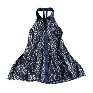 Free people twee indie sleaze blue metallic collared sleeveless mini dress sz m
